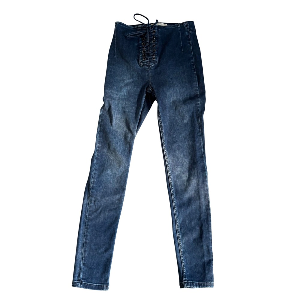Free People Lace Up Skinny Jeans Womens 25‎ Blue High Rise Stretch Denim